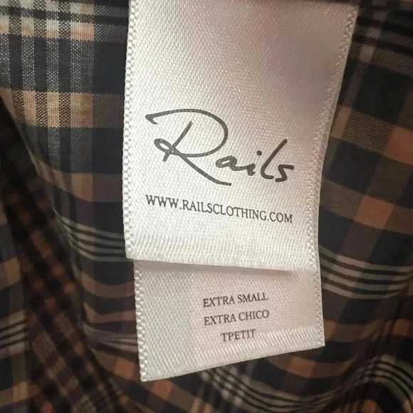 RAILS VERA BLOUSE IN MIDNIGHT MELON XS PLAID long sleeve poplin scoop hem womens - Picture 8 of 9